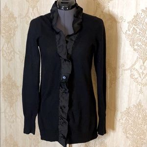⚓️J.Crew Black Cashmere Wool Ruffle Cardigan